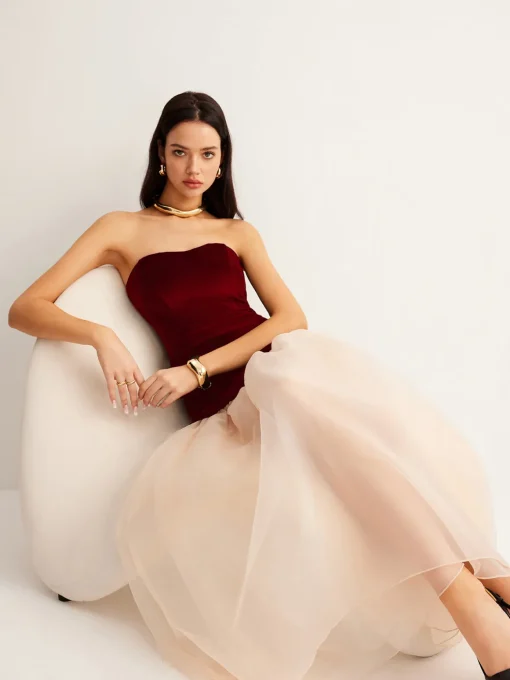 COMMENSE Cocktail & Party Dresses|Long Dresses^Velvet Panel Mesh Tube Dress Black