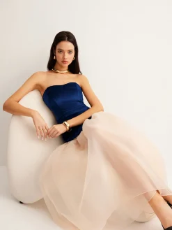 COMMENSE Cocktail & Party Dresses|Long Dresses^Velvet Panel Mesh Tube Dress Black