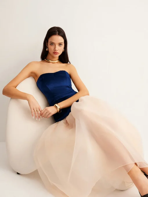 COMMENSE Cocktail & Party Dresses|Long Dresses^Velvet Panel Mesh Tube Dress Black