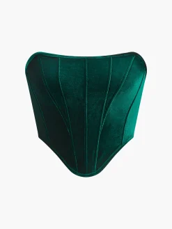 COMMENSE Tops^Velvet Piping Corset Green