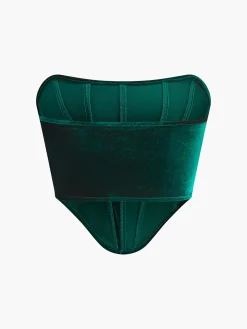 COMMENSE Tops^Velvet Piping Corset Green
