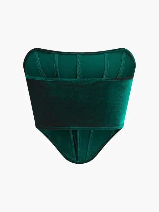 COMMENSE Tops^Velvet Piping Corset Green