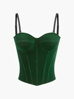 COMMENSE Tank Tops & Camis|Tops^Velvet Piping Zipper Cami Top Green