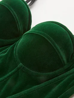 COMMENSE Tank Tops & Camis|Tops^Velvet Piping Zipper Cami Top Green
