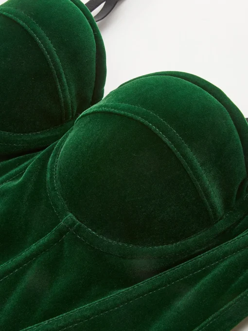 COMMENSE Tank Tops & Camis|Tops^Velvet Piping Zipper Cami Top Green