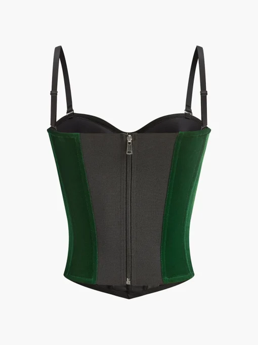 COMMENSE Tank Tops & Camis|Tops^Velvet Piping Zipper Cami Top Green