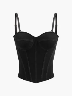COMMENSE Tank Tops & Camis|Tops^Velvet Piping Zipper Cami Top Green