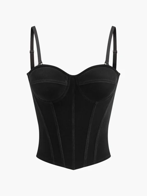 COMMENSE Tank Tops & Camis|Tops^Velvet Piping Zipper Cami Top Green