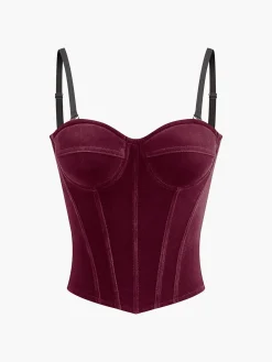 COMMENSE Tank Tops & Camis|Tops^Velvet Piping Zipper Cami Top Green