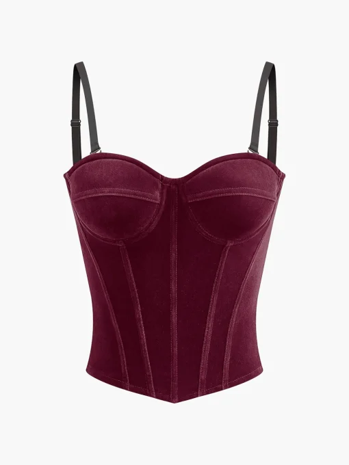 COMMENSE Tank Tops & Camis|Tops^Velvet Piping Zipper Cami Top Green