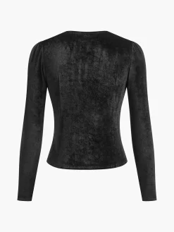 COMMENSE T-shirts|Tops^Velvet Split Button Top Black