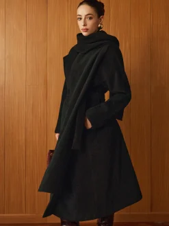 COMMENSE Outerwear|Coats^Versatile Belted Warm Coat With Scarf Black