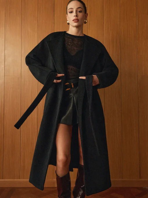 COMMENSE Outerwear|Coats^Versatile Belted Warm Coat With Scarf Black