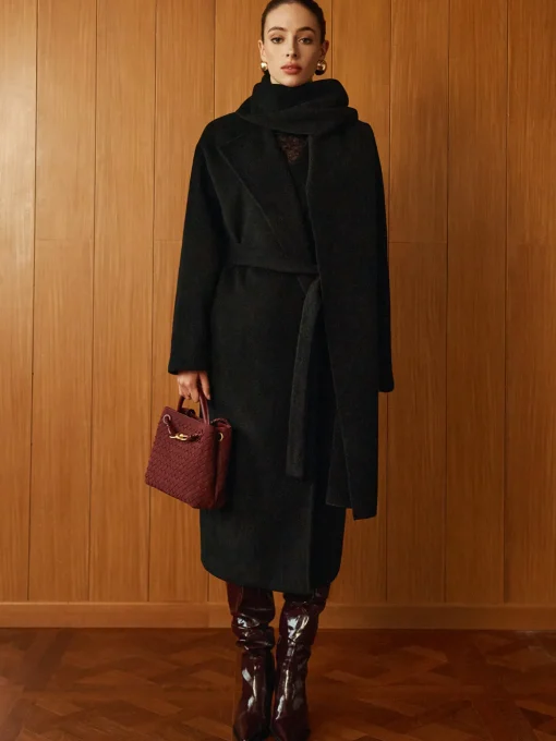 COMMENSE Outerwear|Coats^Versatile Belted Warm Coat With Scarf Black