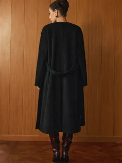 COMMENSE Outerwear|Coats^Versatile Belted Warm Coat With Scarf Black