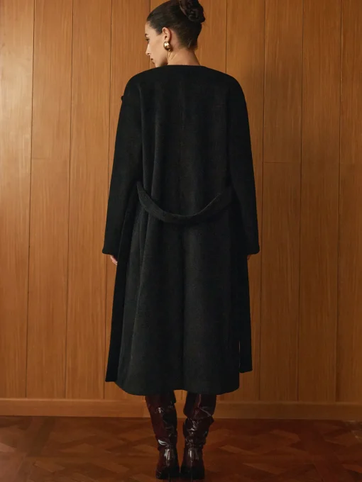 COMMENSE Outerwear|Coats^Versatile Belted Warm Coat With Scarf Black