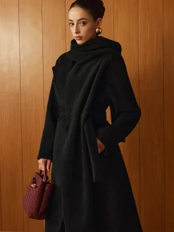 COMMENSE Outerwear|Coats^Versatile Belted Warm Coat With Scarf Black