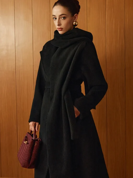 COMMENSE Outerwear|Coats^Versatile Belted Warm Coat With Scarf Black