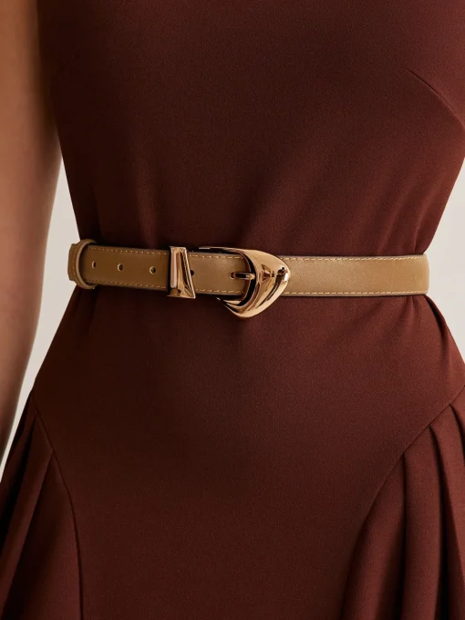COMMENSE Belts & Chain|Accessories^Versatile Buckle Slim Leather Belt Brown