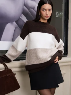 COMMENSE Sweater Tops|Sweaters & Cardigans^Versatile Color Block Pullover Sweater DarkBrown