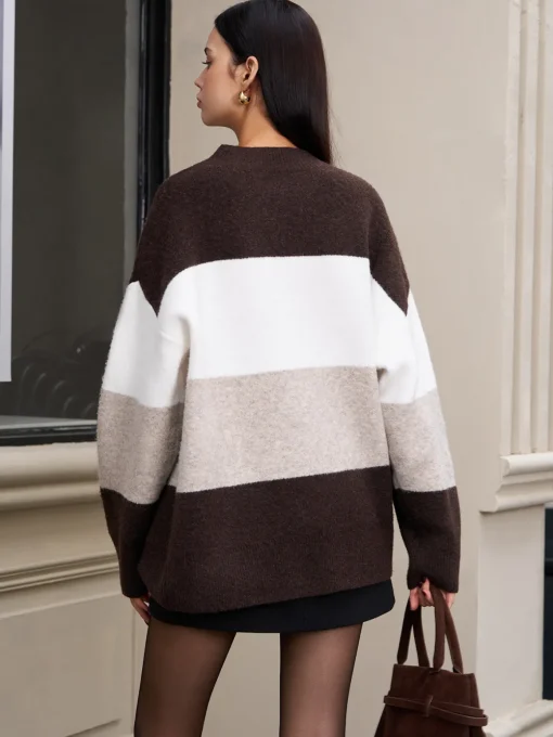 COMMENSE Sweater Tops|Sweaters & Cardigans^Versatile Color Block Pullover Sweater DarkBrown