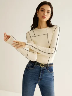 COMMENSE Blouses & Shirts|Tops^Versatile Contrast Piping Jersey Blouse Off-White