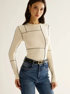 COMMENSE Blouses & Shirts|Tops^Versatile Contrast Piping Jersey Blouse Off-White