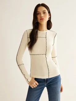 COMMENSE Blouses & Shirts|Tops^Versatile Contrast Piping Jersey Blouse Off-White
