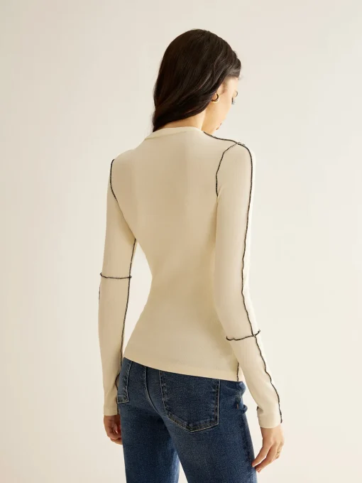 COMMENSE Blouses & Shirts|Tops^Versatile Contrast Piping Jersey Blouse Off-White