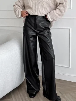 COMMENSE Pants|Bottoms^Versatile Faux Leather Pants Black