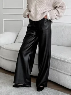 COMMENSE Pants|Bottoms^Versatile Faux Leather Pants Black
