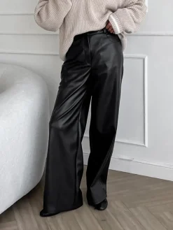 COMMENSE Pants|Bottoms^Versatile Faux Leather Pants Black