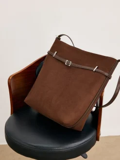 COMMENSE Bags|Accessories^Versatile Suede Buckle Bucket Bag DarkBrown