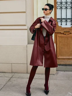 COMMENSE Outerwear|Jackets^Vintage Faux Leather Long Jacket Red