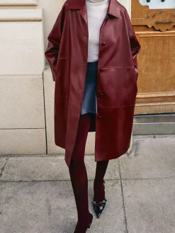 COMMENSE Outerwear|Jackets^Vintage Faux Leather Long Jacket Red