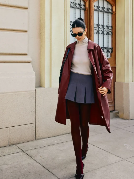 COMMENSE Outerwear|Jackets^Vintage Faux Leather Long Jacket Red