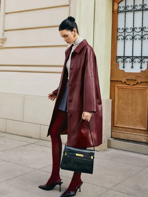 COMMENSE Outerwear|Jackets^Vintage Faux Leather Long Jacket Red