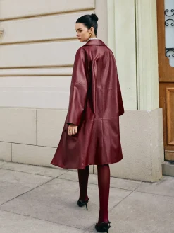 COMMENSE Outerwear|Jackets^Vintage Faux Leather Long Jacket Red