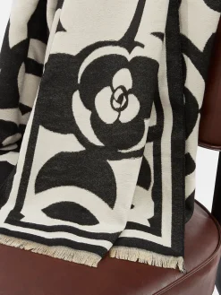 COMMENSE Accessories^Vintage Floral Tassel Scarf BlackandWhite
