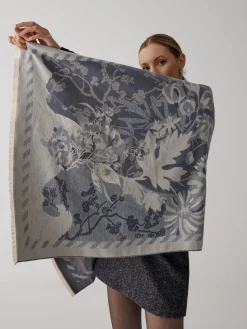 COMMENSE Accessories^Vintage Plant Flower Jacquard Cotton Scarf Blue