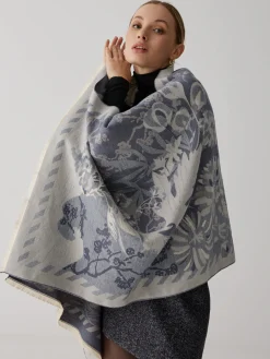 COMMENSE Accessories^Vintage Plant Flower Jacquard Cotton Scarf Blue