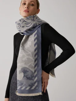 COMMENSE Accessories^Vintage Plant Flower Jacquard Cotton Scarf Blue