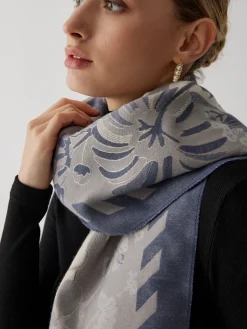 COMMENSE Accessories^Vintage Plant Flower Jacquard Cotton Scarf Blue
