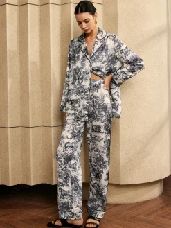 COMMENSE Pants Sets^Vintage Printed Piping Pants Set Black