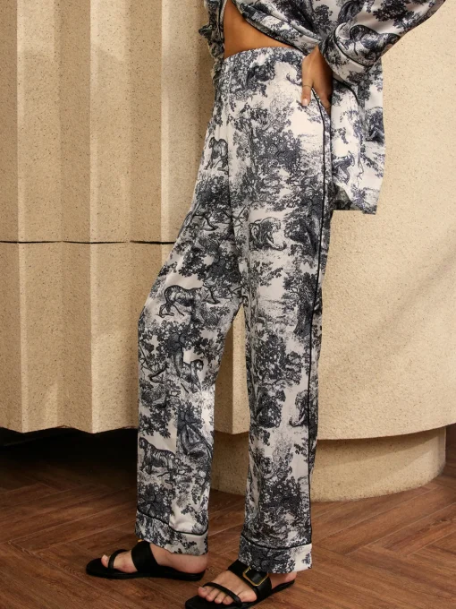 COMMENSE Pants Sets^Vintage Printed Piping Pants Set Black