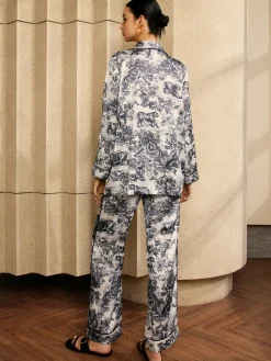 COMMENSE Pants Sets^Vintage Printed Piping Pants Set Black