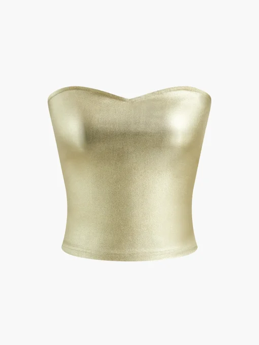 COMMENSE Tank Tops & Camis|Tops^Vintage Purl Strapless Tank Top Gold