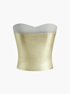 COMMENSE Tank Tops & Camis|Tops^Vintage Purl Strapless Tank Top Gold