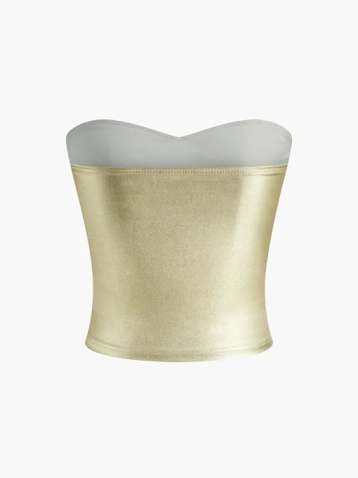 COMMENSE Tank Tops & Camis|Tops^Vintage Purl Strapless Tank Top Gold