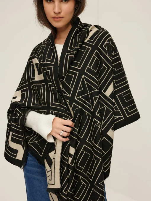 COMMENSE Accessories^Vintage Two Tone  Letters Scarf BlackandWhite